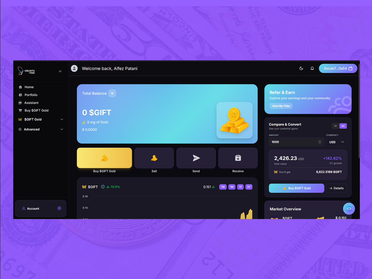 Homepage - regulated digital gold ownership and platform overview.