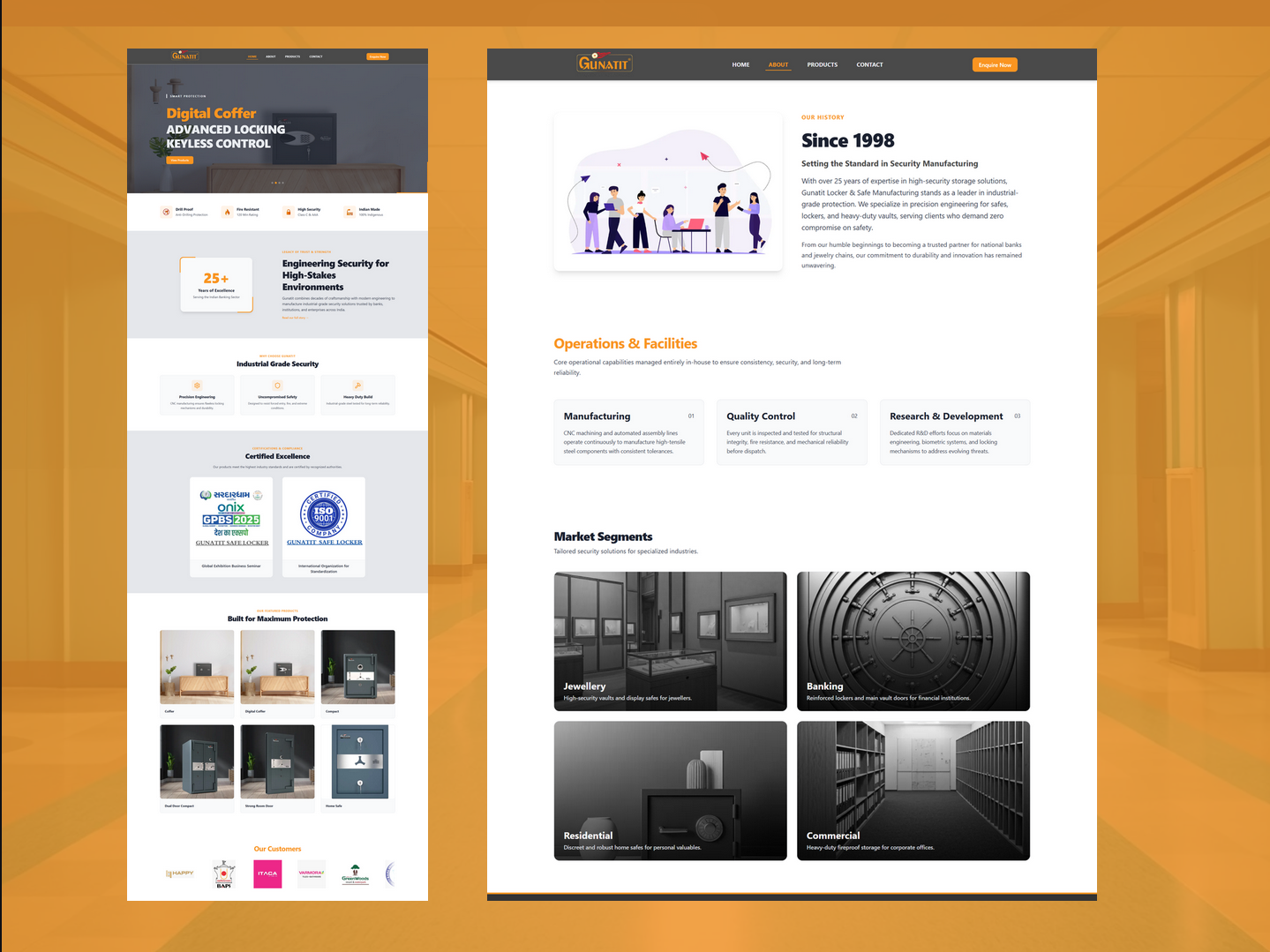 Homepage showcasing product hero slider, security features, and certifications overview