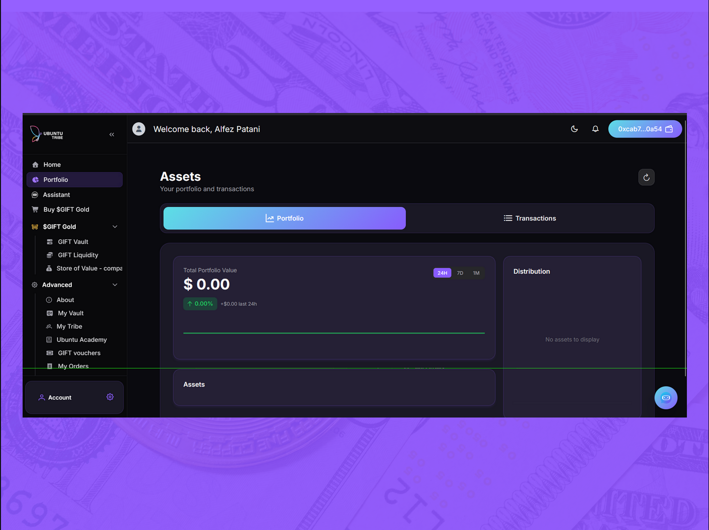 User portfolio and transaction history.
